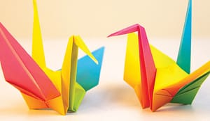 two origami bird figures